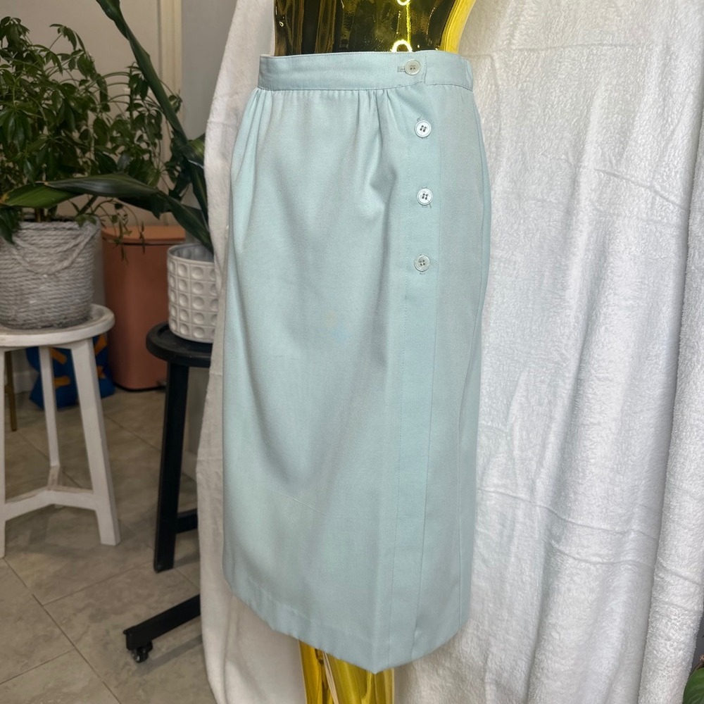 80s Academia Preppy Vintage Side Button Midi Skirt  A-Line Pastel SMALL‎ - Picture 2 of 6